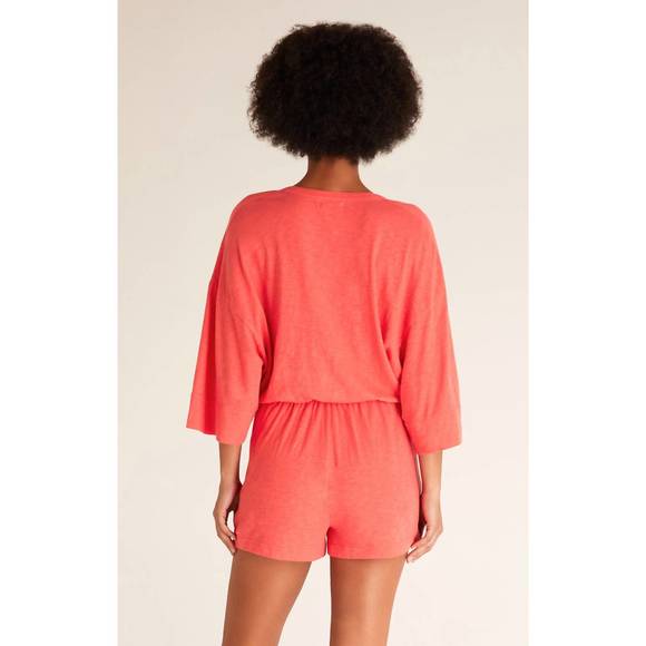 NEW Z SUPPLY zephyr jersey romper in coral red - Picture 3 of 4